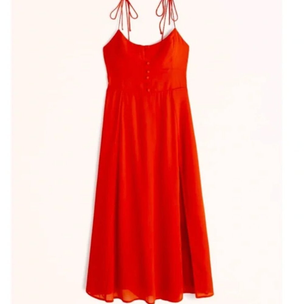 Abercrombie & Fitch Tie-Strap Corset Midi Dress Red XS